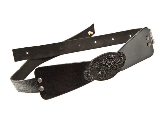 Black Sash Black Leather Belt Beaded Belt Black Bridal | Etsy