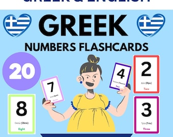 Greek Numbers Flashcards, Bilingual Learning (Digital Download)