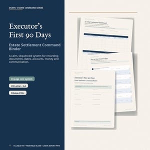 Executor Binder for Estate Settlement: 24-Page Fillable PDF Organizer, US Letter + A4, Editable Canva-Import File