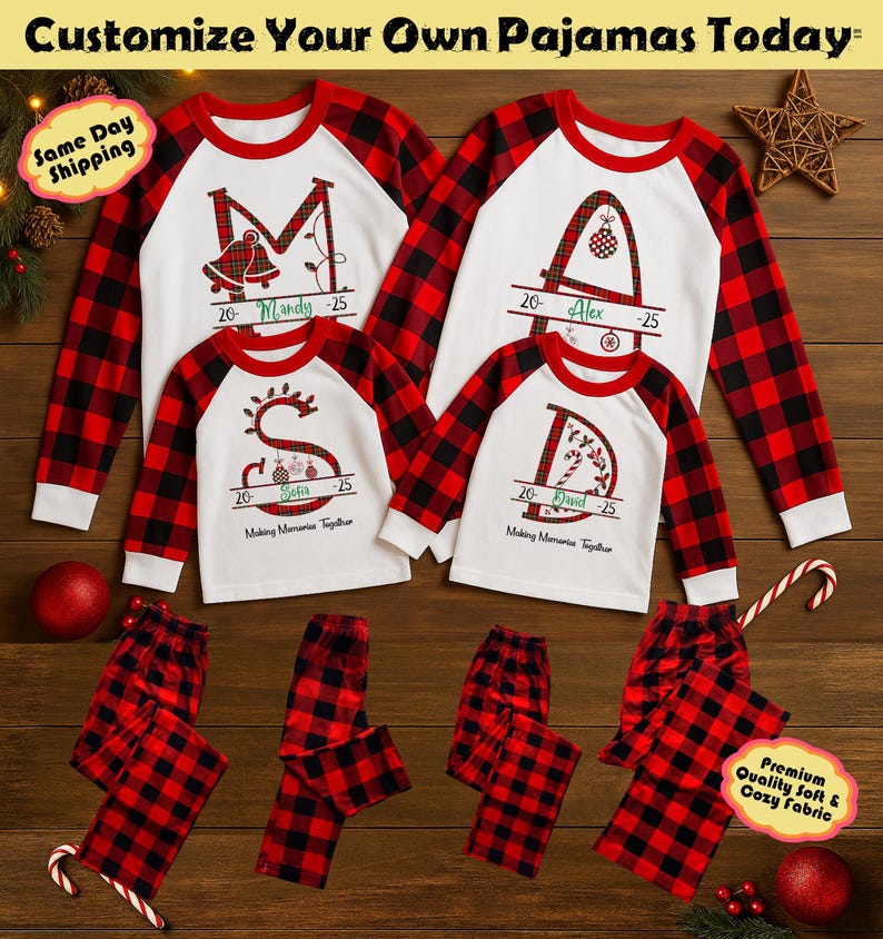 Personalized Family Christmas Pajamas | Custom Name Printed Xmas 2025 ...