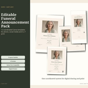 Editable Funeral Program Template, Canva Celebration of Life Memorial Booklet Bundle, US Half Letter & A5
