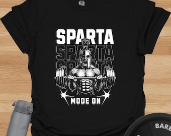 スパルタモードオンジムTシャツ：スパルタ戦士ウェイトリフティングTシャツ