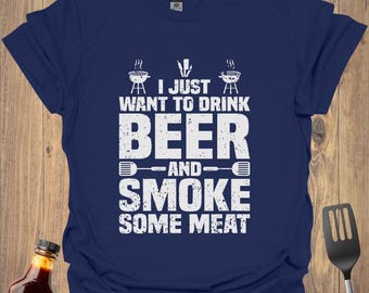 Lustiges Grill-T-Shirt: Drink Beer & Smoke Meat, Grill Master Tee