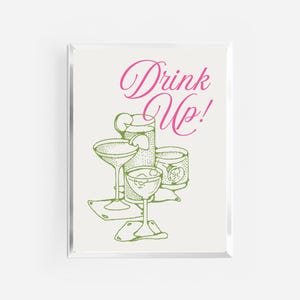 opdrinkafdruk | retro vintage cocktailposter | Barkarafdruk uit de jaren 70 | handgetekende cocktailclubprint | Proost cin cin-print | keukeninrichting