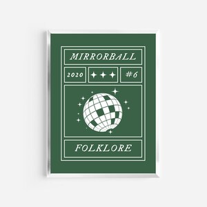 mirrorball inspired print | folklore evermore album wall art | disco ball decor | music lyrics art | green apartment trendy dorm decor | art