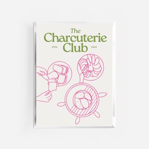 Clubprint charcuterie | retro vintage keukenkunst | keukenposter | print karrenwagen | print meisjesdiner | handgetekend keukendecor | roze