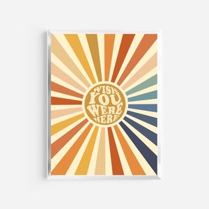 Ojalá estuvieras aquí, impresión / arte de pared retro de los años 70 / impresión de letras de moco / decoración de apartamentos de estilo preppy de moda / arte de pared hippie moderno / regalos