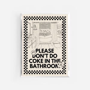 please don’t do coke in the bathroom print | funny bathroom decor | vintage retro bathroom art | funny dorm print | vulgar posters | beige