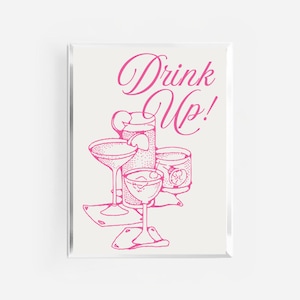opdrinkafdruk | retro vintage cocktailposter | Barkarafdruk uit de jaren 70 | handgetekende cocktailclubprint | Proost cin cin-print | keukeninrichting