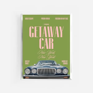 getaway car music print | music lyrics posters | pop culture retro newspaper apartment decor | trendy preppy vintage pink girly wall art |