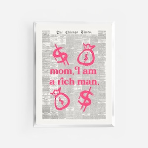 Impresión de mamá soy rica / impresión de arte de pared de moda / decoración de impresión vintage retro / póster estético / impresión feminista de los años 70 / impresión de periódico / rica