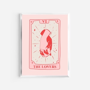 print the lovers | tarotkaartafdruk | albumafdruk muziekteksten | trendy esthetische preppy kunst in een slaapzaal | schattige roze + rode muurkunst |