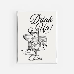 opdrinkafdruk | retro vintage cocktailposter | Barkarafdruk uit de jaren 70 | handgetekende cocktailclubprint | Proost cin cin-print | keukeninrichting