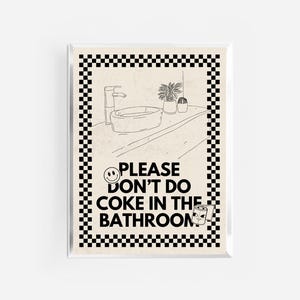 please don’t do coke in the bathroom print | funny bathroom decor | vintage retro bathroom art | funny dorm print | vulgar posters | beige