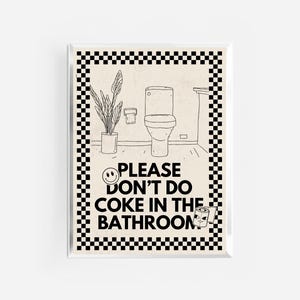 please don’t do coke in the bathroom print | funny bathroom decor | vintage retro bathroom art | funny dorm print | vulgar posters | beige