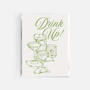 opdrinkafdruk | retro vintage cocktailposter | Barkarafdruk uit de jaren 70 | handgetekende cocktailclubprint | Proost cin cin-print | keukeninrichting