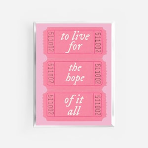 to live for the hope of it all print | music poster | lyrics wall art | trendy ticket poster | cute pink aesthetic dorm apartment decor |