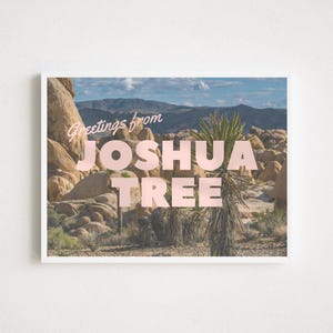 stampa di joshua tree / saluti da stampa / stampa artistica del deserto della California / stampa di cartoline retrò / arte di paesaggio estetico alla moda della California