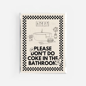 please don’t do coke in the bathroom print | funny bathroom decor | vintage retro bathroom art | funny dorm print | vulgar posters | beige