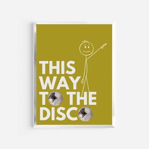 De esta manera se llega a la impresión de discoteca / impresión de bola de discoteca vintage / decoración estética de bola de discoteca bailando / arte de pared divertido / impresiones preppy de moda / años 70 y 80