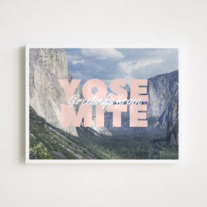 salutations de yosemite impression | impression de carte postale photo rétro | impression d'art cali | affiche de la Californie | impression de voyage dans le parc national de Yosemite | cali