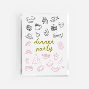 print diner | handgetekende keukenposter | barwagenafdrukken | trendy foodieprint | roze keukenkunst | eetkamerinrichting | preppy art