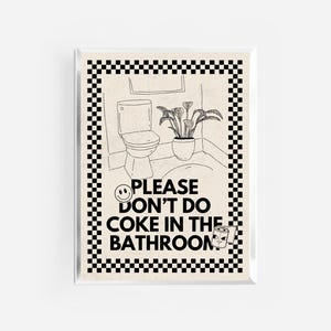 please don’t do coke in the bathroom print | funny bathroom decor | vintage retro bathroom art | funny dorm print | vulgar posters | beige