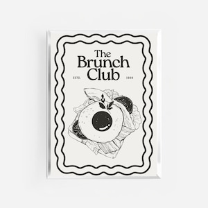 de brunchclubprint | retro vintage keukenkunst | keukenposter | print karrenwagen | print ontbijtclub | handgetekend keukendecor |