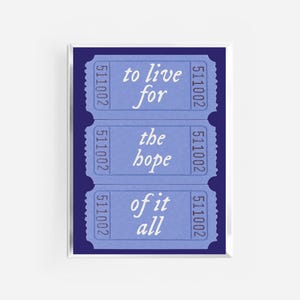 to live for the hope of it all print | music poster | lyrics wall art | trendy ticket poster | cute blue aesthetic dorm apartment decor |