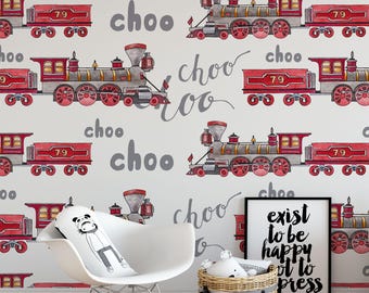 Little Tracks Red Train Nursery Adventure Wallpaper