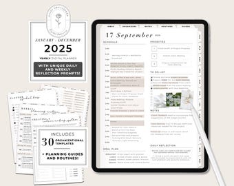 2025 Oasis Digital Planner: Minimalist daily weekly monthly agenda journal prompts for GoodNotes, Notability