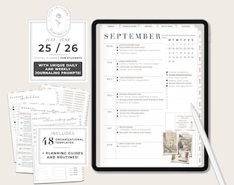 2025-2026 Mid-Year Oasis Student Academic Digital Planner: Daily weekly agenda journal prompts for GoodNotes