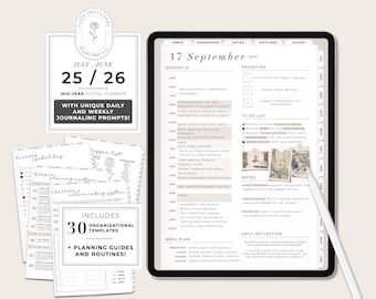 2025-2026 Mid-Year Oasis Digital Planner: Minimalist daily weekly agenda journal prompts for GoodNotes, Notability
