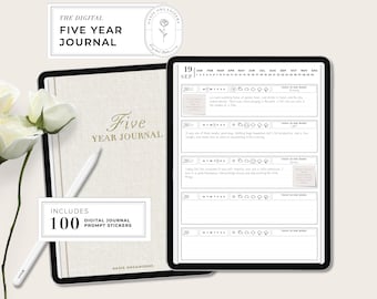 Digital Five Year Journal: Minimalist one line a day notebook with prompt stickers for GoodNotes