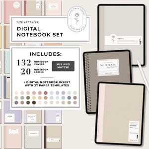 Può includere: Un set di quaderni digitali con varie copertine ed etichette. Il set include 132 copertine per quaderni, 20 etichette per quaderni e un inserto per quaderno digitale con 27 modelli di carta. Sono presenti anche un tablet e un quaderno a spirale.