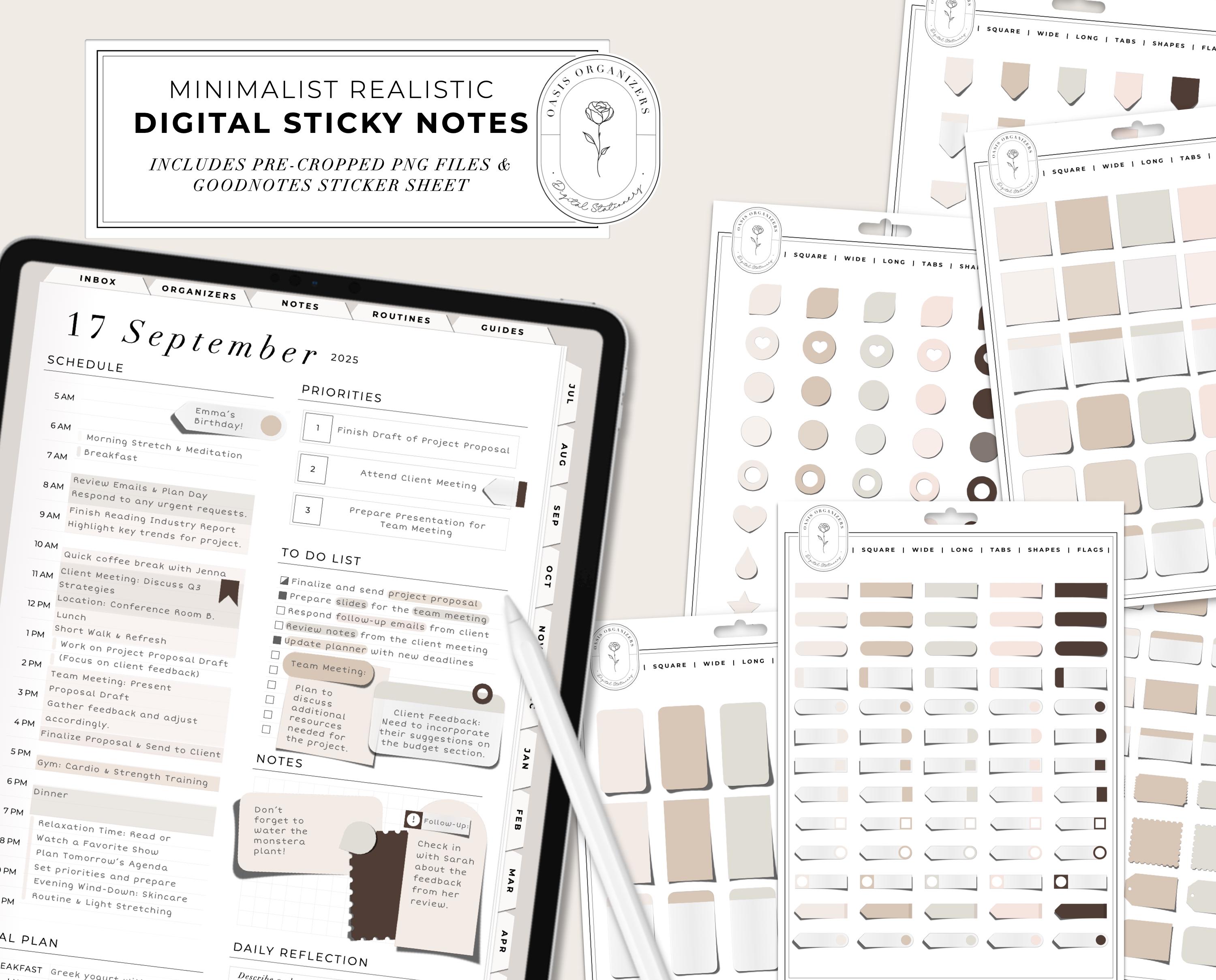 Minimalist Realistic Digital Sticky Note Stickers: Pre-cropped PNG for GoodNotes (235 Stickers)
