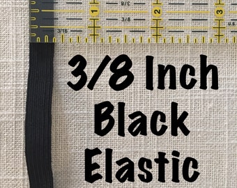 5 yards of 3/8 inch wide black elastic, one piece if multiples are purchased