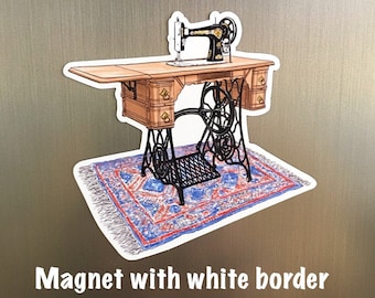 Treadle Sewing Machine on Carpet Magic Thin Magnet  3x3 inches Drawing of my Singer VS2 by my husband