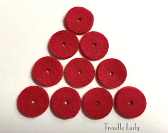 10 Red Spool Pin Felts for Sewing Machines 1 inch Diameter