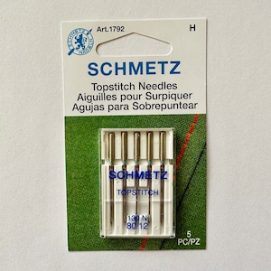 Topstitch Needles by Schmetz, Extra Large Eyes, Pack of 5 Choose Size 80/12 or 100/16 Easy threading