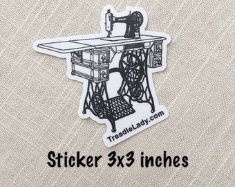 Treadle Sewing Machine Vinyl Sticker 3x3 inches Treadlelady.com Art Sticker Drawing of Antique