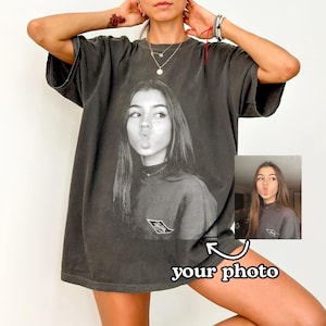 Personalized Photo Comfort Colors Shirt, Custom Picture Tee, Vintage Girlfriend Face Shirt, Romantic Birthday Valentine Gift for Him and Her