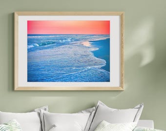 Pink Sky, Beach Scene, Sea Art, Ocean Wall Art, Landscape Photography, Photography, Digital Download, Pink Skies
