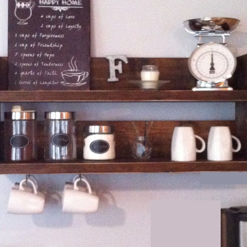 Rustic Kitchen Shelf Coffee Bar Shelf Wooden Kitchen Storage Etsy