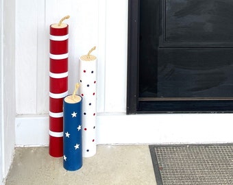 Large firecrackers, 4th of July decor, Memorial day, Porch decor,  Faux firecrackers, Stars, Summer, Patriotic decor, Round firecrackers