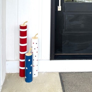 Large firecrackers, 4th of July decor, Memorial day, Porch decor,  Faux firecrackers, Stars, Summer, Patriotic decor, Round firecrackers