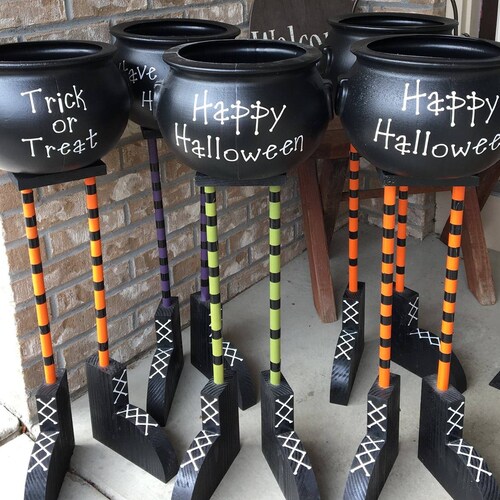 Halloween bowl, Halloween decor, cauldron candy bowl, witch feet, witch legs, fall porch decor