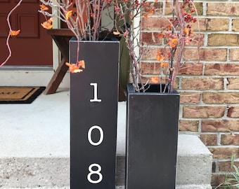 large wooden porch vases, address  sign, reclaimed wood, rustic, floor vases, farmhouse decor, large floor vase,  porch decor, set of 2