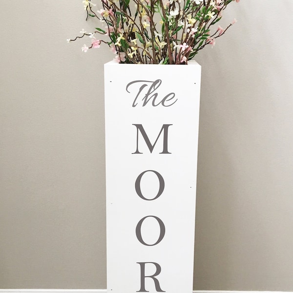 Personalized Wood Floor Vase: Rustic Farmhouse Porch Decor