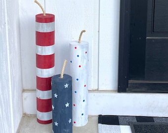 4th of July front porch wood firecrackers decor, Holiday porch decoration